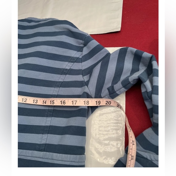 Matilda Jane blue striped PEA trench COAT Button up Stretch Knit Cotton women M - Picture 3 of 9